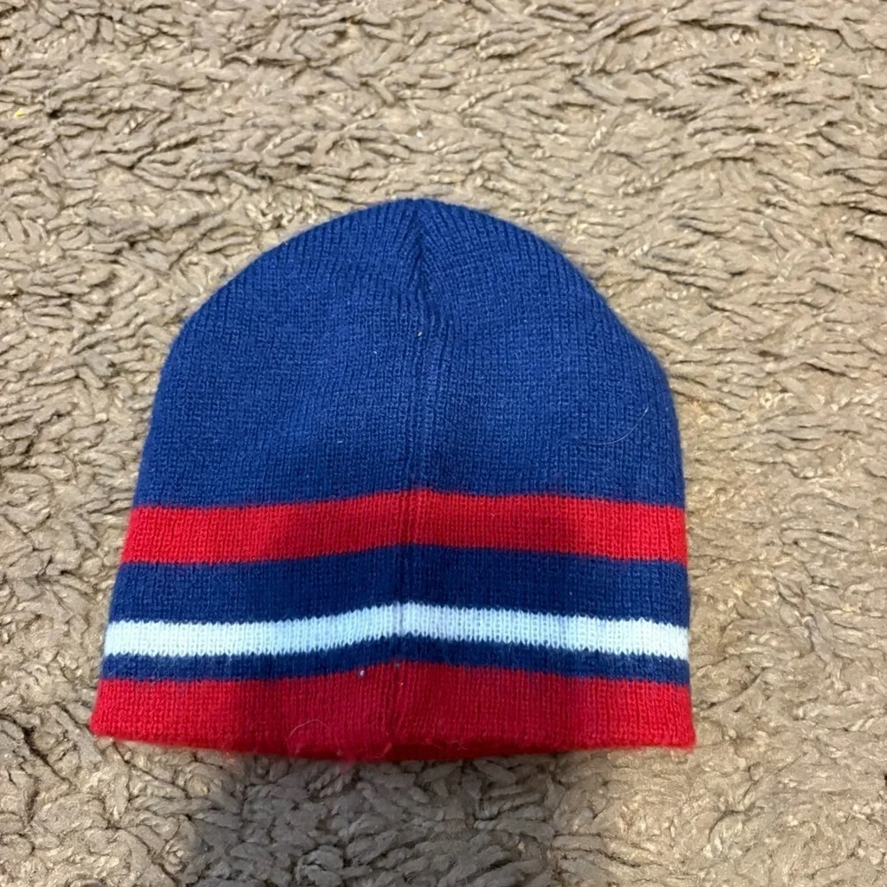 Kids Striped Blue and Red Beanie Hat Knit